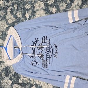 Blue and White Long Sleeve Hoodie Tee